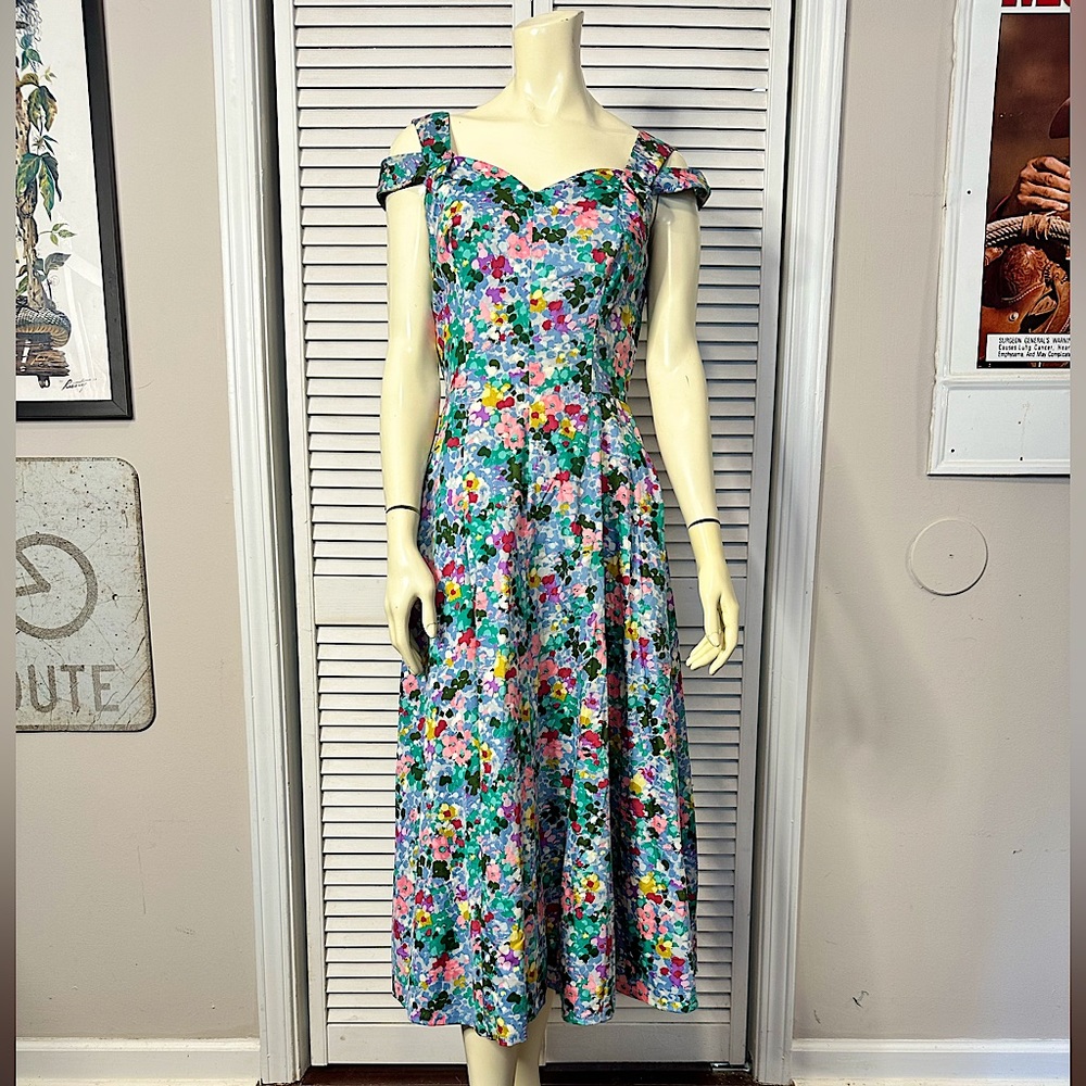 Vintage 50’s 60’s Hannah Troy Floral Spring Multicolor Sweetheart Maxi Dress